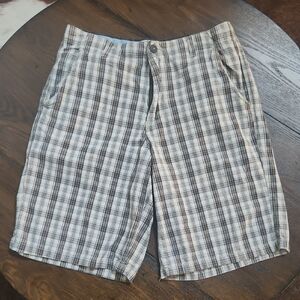 Faded Glory Men's Plaid Flat Front Shorts - Cream & Brown